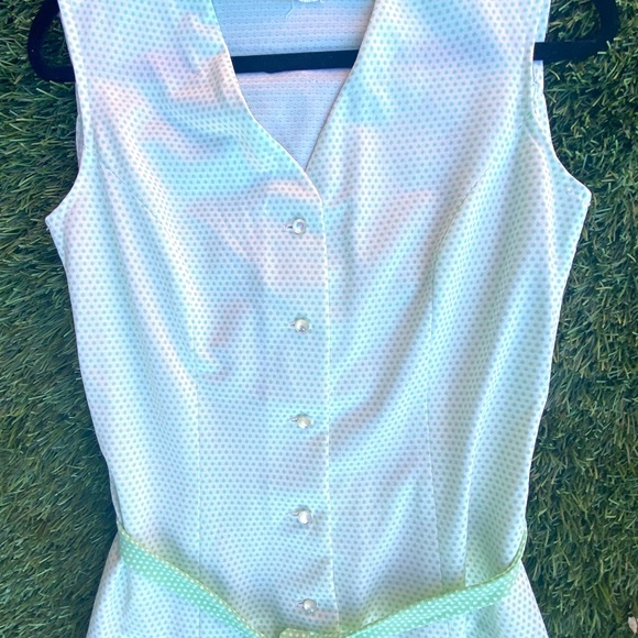 Vintage green & white polka dot drop waist dress-homemade so no tag-approx Sz-L - Picture 4 of 7